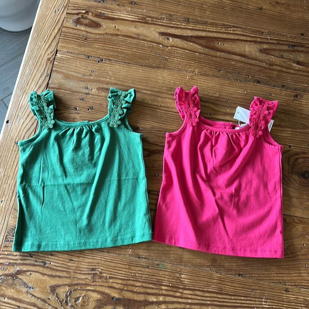 Janie and Jack Green and Dark Pink Ruffle Sleeve Tops